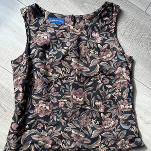 Brown Floral Tank Top - Size 10 100% silk Charter Club Blouse‎